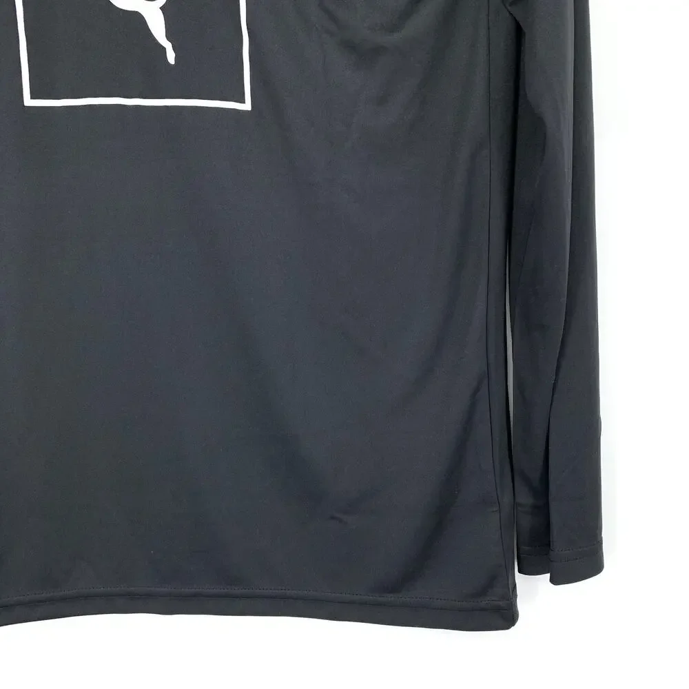 Puma Long Sleeve T-Shirt Boys Size L 14/16 Black White Logo Crew Neck